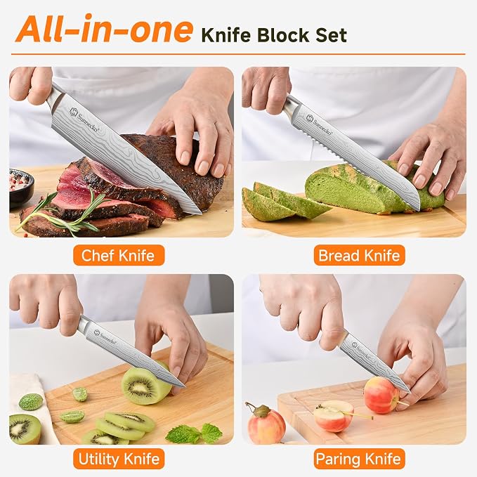 Sunnecko Knife Set with Block and Sharpener, 15 Piece Kitchen Knife Block Set - Image 6