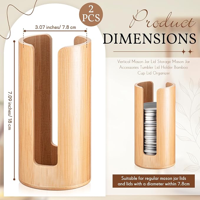Suclain 2 Pcs Mason Jar Lid Organizer Bamboo Vertical Mason Jar Lid Storage - Image 2