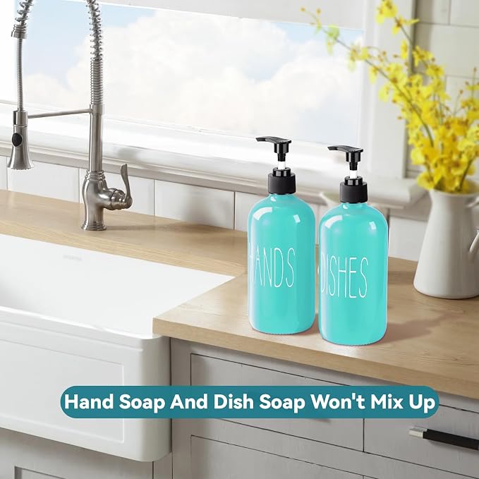 COHOSEGE Glass Soap Dispenser Set 2 Pack, 16 Oz Dish Soap Dispenser - Image 5