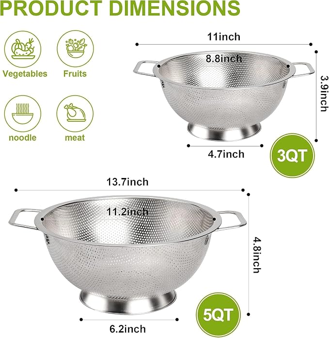 Gulex Stainless Steel Colander and Strainer Set， Strainer - Image 2