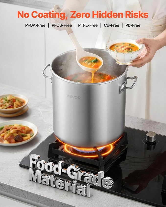 VEVOR Stainless Steel Stock Pot, 21-Quart Stainless Steel Stockpot - Image 2