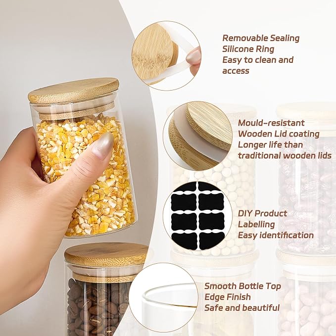 12 Packs Bamboo Qtip Holders, 10 oz Glass Round Storage Containers - Image 3