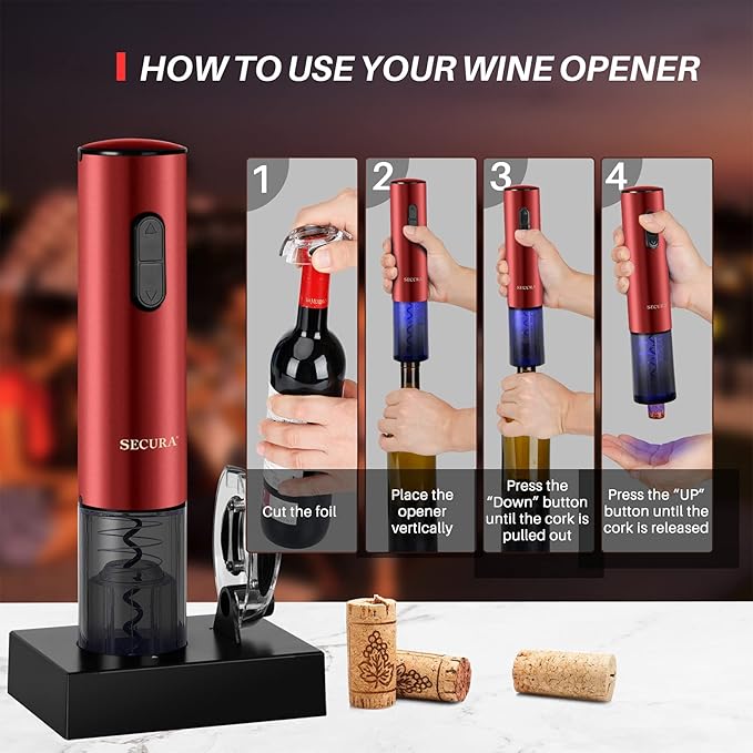 Secura Electric Wine Opener, Automatic Electric Wine Bottle Corkscrew Opener - Image 3