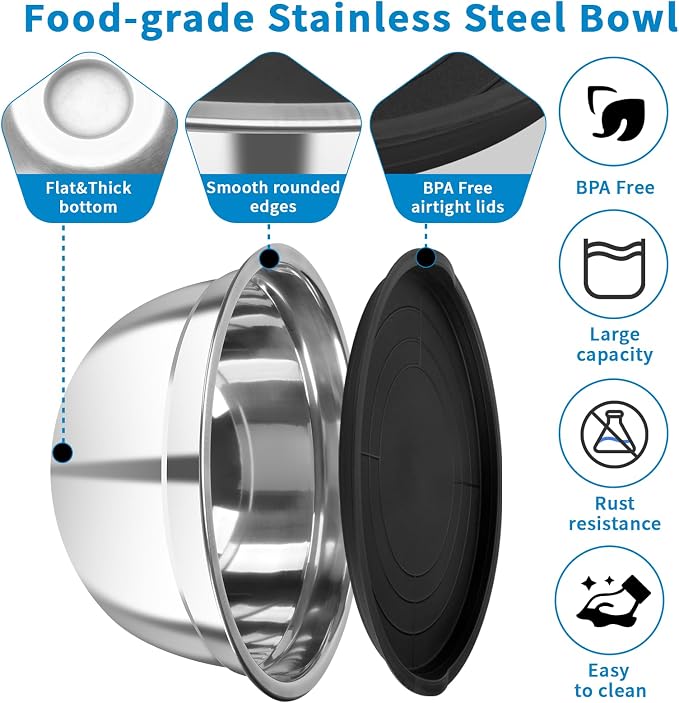 7-Piece Mixing Bowls with Airtight Lids — Stackable Stainless Steel Nesting - Image 3