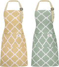 2 Pieces Aprons for Women with Pockets, Cotton Linen Waterproof Kitchen Cooking by Riqiaqia