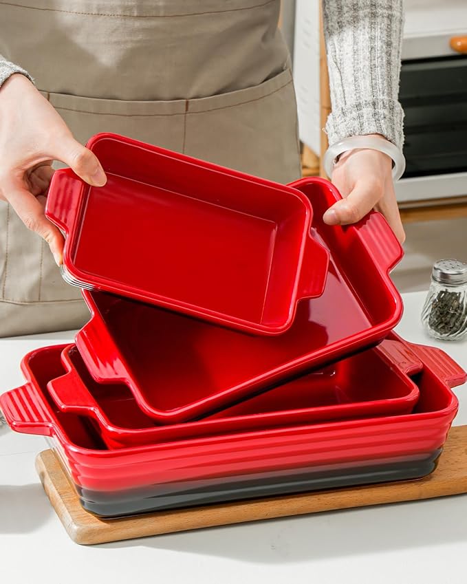 Casserole Dishes For Oven, Heat-Resistant Ceramic Bakeware Set Of 4 Rectangular - Image 7