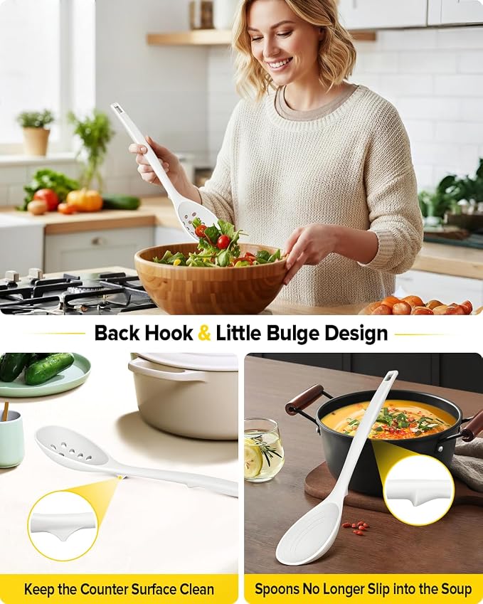 Pack of 2 Silicone Cooking Spoons, Non Stick Solid Kitchen Spoon - Image 4
