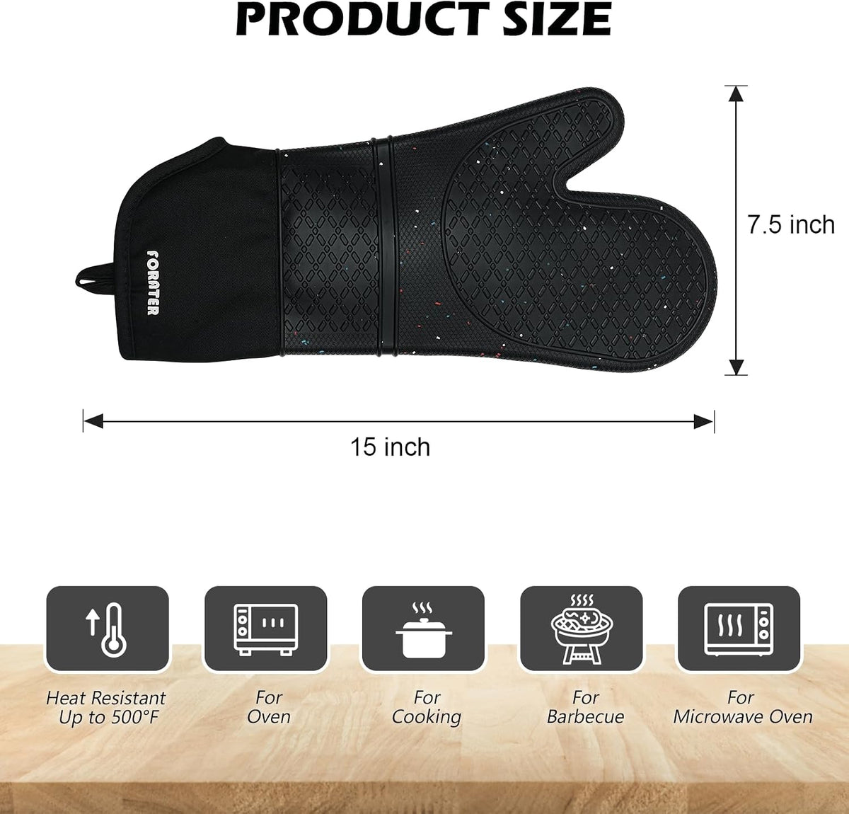 Extra Long Silicone Oven Mitts - Heat Resistant up to 500°F, 15''