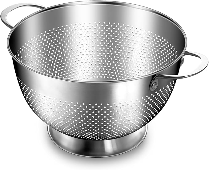 Stainless Steel Colander for Kitchen | 5 Quart Durable Rice and Pasta Strainer by EWFEN
