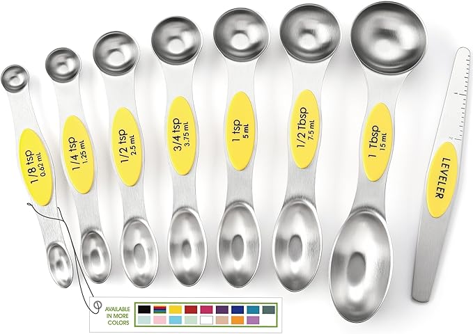 Spring Chef Yellow Stainless Steel Magnetic Measuring Spoons Set of 8 by SpringChef