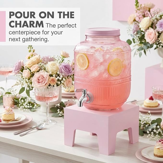 Beverage Dispenser 1 Gallon, Glass Drink Dispenser - Image 2