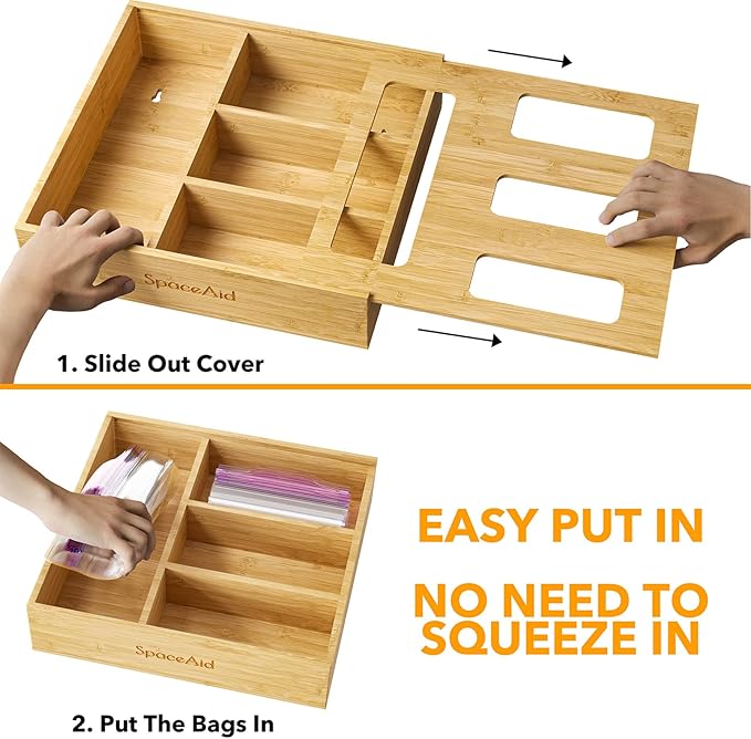 SpaceAid Bag Storage Organizer for Kitchen Drawer, Bamboo Organizer, Compatible - Image 4