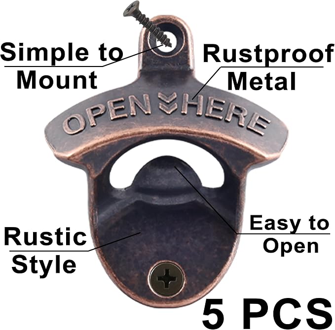 Old Style Wall Mounted Bottle Opener, Antique Copper Outdoor Beer Top Opener - Image 2
