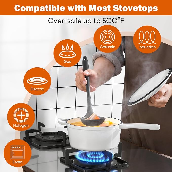 Homikit 3 Quart Saucepan with Lid, Enameled Cast Iron Saucepan - Image 8