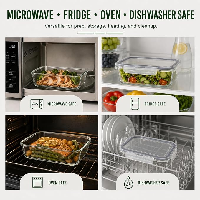 5 Pack 36oz Borosilicate Glass Food Storage Containers Set - Image 4
