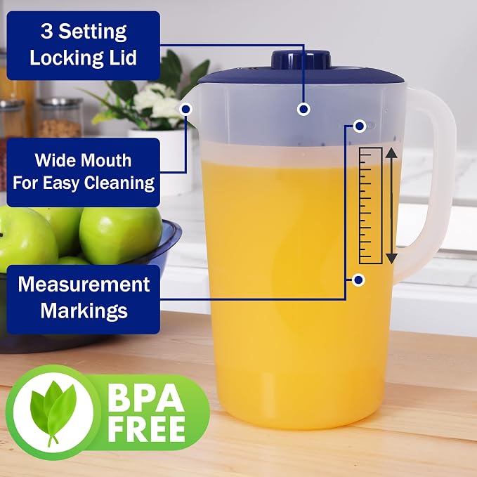 Water Pitcher with Lid 1 Gallon Pitcher, Freezer/Dishwasher Safe, BPA Free & - Image 4