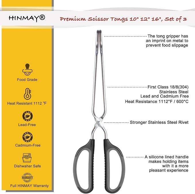 HINMAY Stainless Steel Scissor Tongs Cooking Tongs Set - Image 2