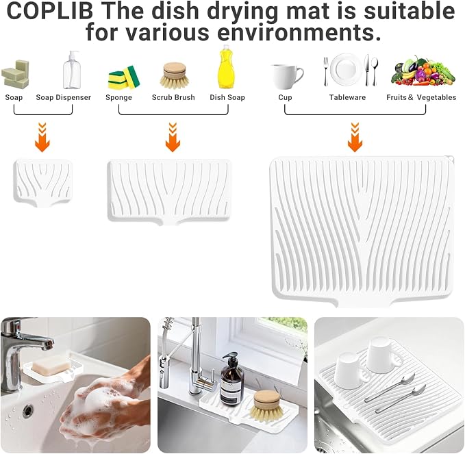 Silicone Dish Drying Mat for Kitchen Counter, Dish Drying Pad, Non-Slip Drain - Image 3