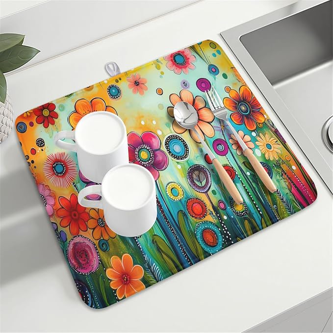 Abstract Colorful Floral Dish Drying Mat - Image 8