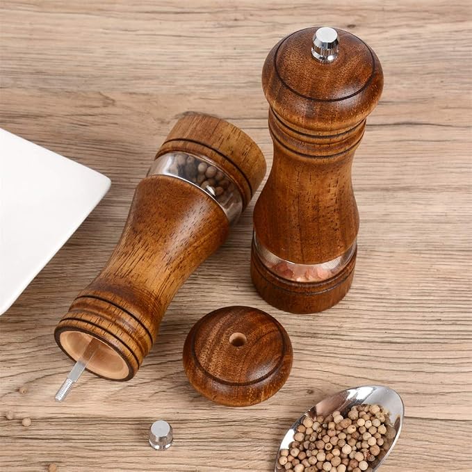 Haomacro Wood Salt and Pepper Grinder Mills Set, Classic Manual Pepper Grinder - Image 2