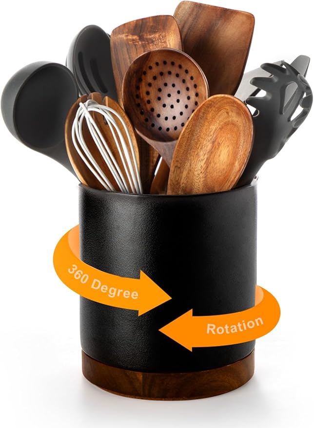 Nucookery 360°Rotating Utensil Holder, 7.2" Large Utensil Crock, Farmhouse by Nucookery