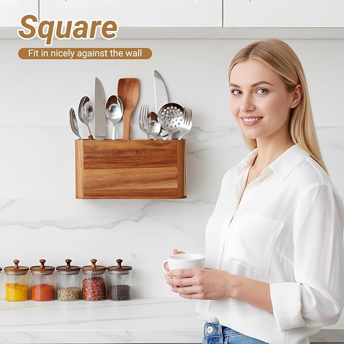 2PC Wooden Kitchen Utensil Holder - Image 2