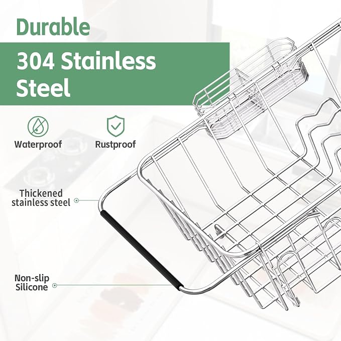 Small Dish Drying Rack in Sink, Extendable Stainless Steel Dish Drainers - Image 5