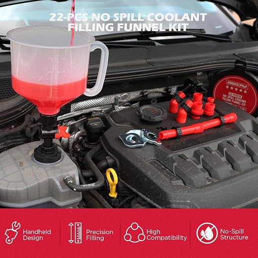 22-Piece No-Spill Coolant Filling Funnel Kit and Siphon Hose Pump, Radiator - Image 8