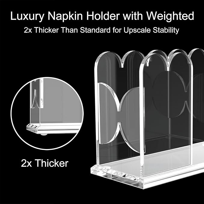 LUGUNU Acrylic Cocktail Napkin Holder-Clear Scalloped Napkin Dispenser - Image 2