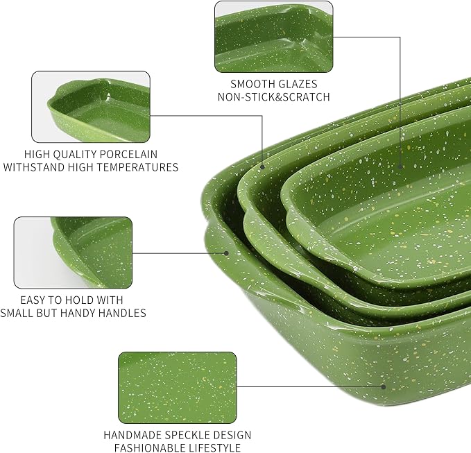Ceramic Baking Dishes for Oven, Heavy Duty Bakeware Dish Set of 3, Rectangular - Image 4
