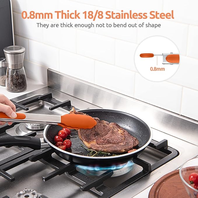 600ºF Heat Resistant Kitchen Tongs: U-Taste 9+12 inch Silicone Cooking Tong Set - Image 5