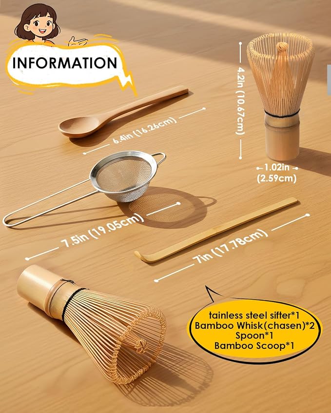 Bamboo Matcha Whisk Set with 2-pack 100% Natural Bamboo matcha Whisk, Tea Scoop - Image 4