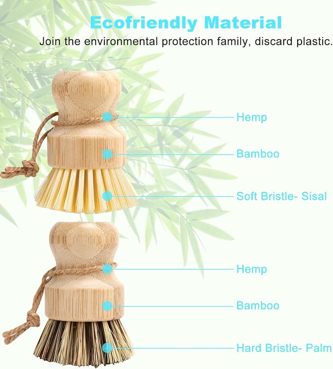 Aisuly Bamboo Dish Brush Set, Dish Brushes, Durable Wood Dishes Scrub Brush - Image 3