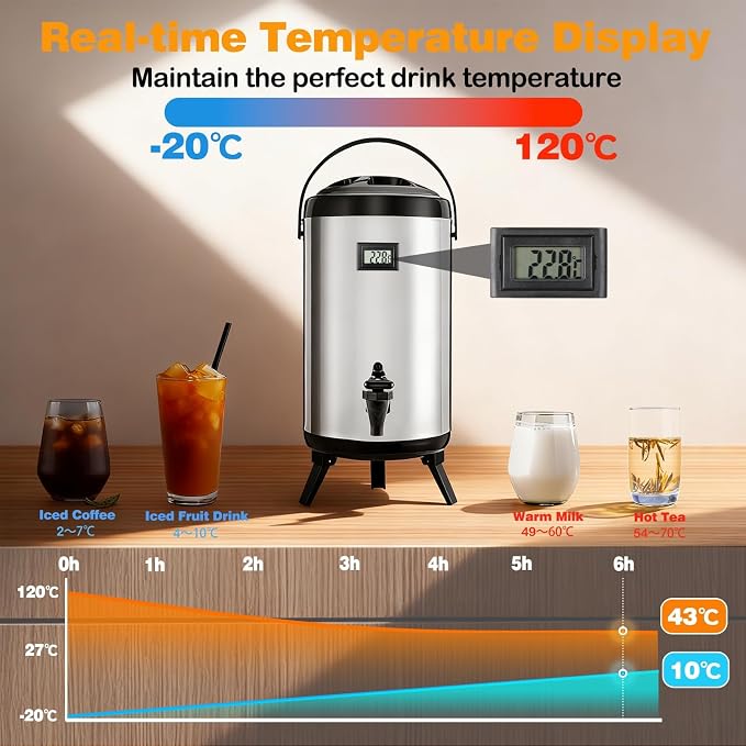 3.2 Gal/12L Non-Electric Insulated Beverage Dispenser, Stainless Steel Thermal - Image 2