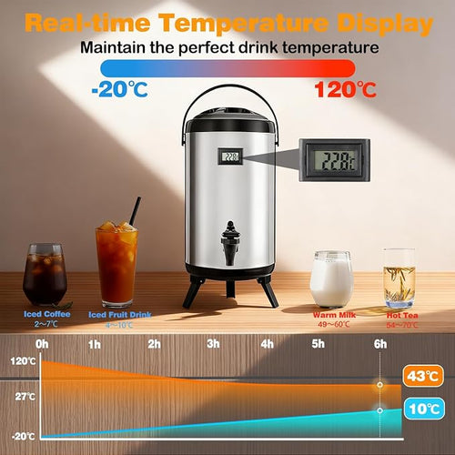 3.2 Gal/12L Non-Electric Insulated Beverage Dispenser, Stainless Steel Thermal - Image 2
