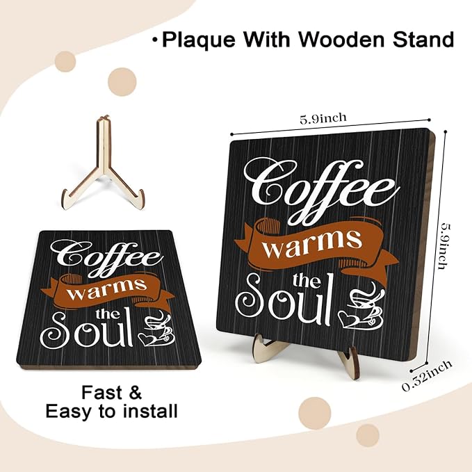 Coffee Bar Sign Plaque Decor, Coffee Bar Accessories, Rustic Wooden Tabletop - Image 2