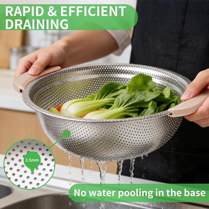 Colander Set with Plastic Handles, Stainless Steel Micro-Perforated Colanders - Image 3