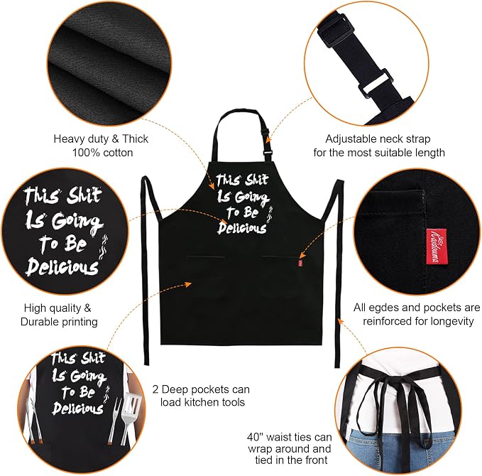 BBQ Funny Apron for Men, Chef Bib Apron - Image 3
