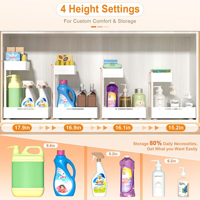 YJHome 2 Pack Expandable Under Sink Organizer, 2 Tier Pull Out Cabinet Organizer - Image 3