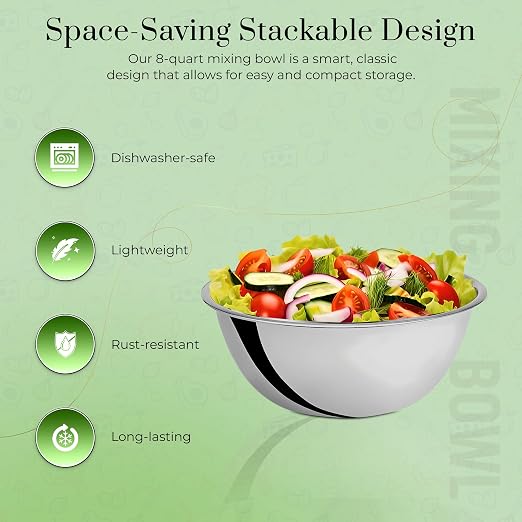 OCS Parts 8 Quart Mixing Bowl | 13.25-Inch Stainless Steel Professional Grade - Image 3