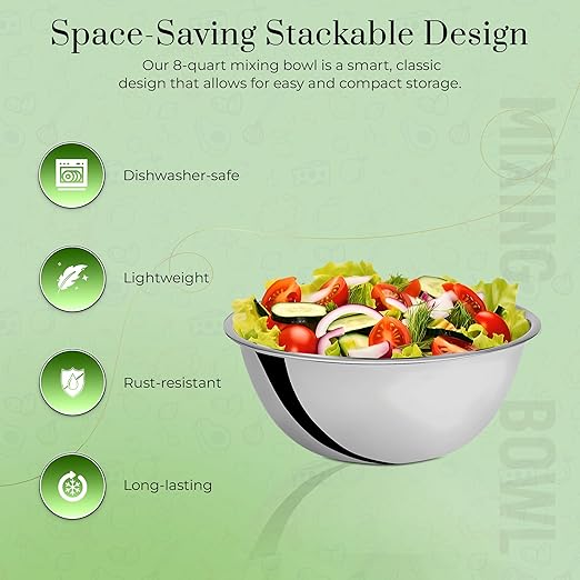 OCS Parts 8 Quart Mixing Bowls | Set of 2 | 13.25-Inch Stainless Steel - Image 3