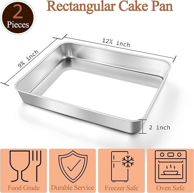 LIANYU Baking Pan Set of 2, 12⅓ x 9¾ x 2 Inch Cake Lasagna Brownies Casseroles - Image 2