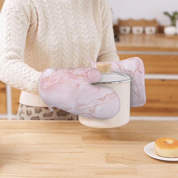 Oven Mitts and Pot Holders Light Pink Marble Art Silicone Kitchen Accessories - Image 7
