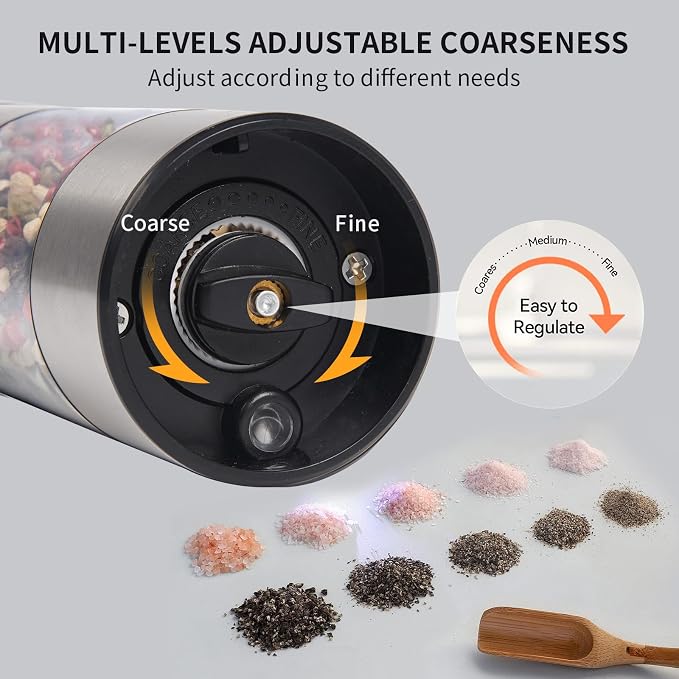 Stainless steel Electric Salt and Pepper Grinder Set, Large Capacity Automatic - Image 6