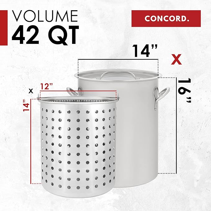 CONCORD 42 QT Stainless Steel Stock Pot w/Basket. Heavy Kettle. Cookware - Image 4