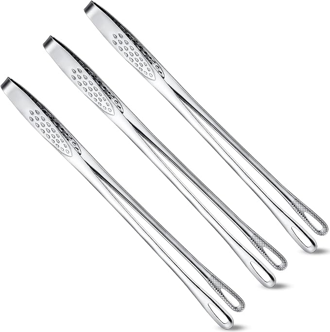 Geiserailie 3 Pcs 11 Inches Korean BBQ Tongs Stainless Steel Kitchen Tweezers by Geiserailie
