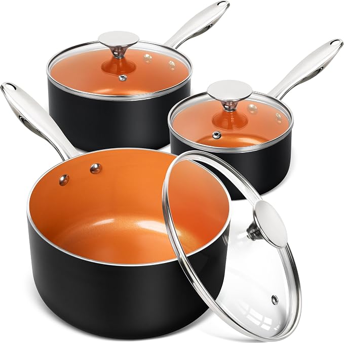 MICHELANGELO Sauce Pan Set, Ultra Nonstick Saucepan Set of 3, Ceramic Saucepans by Michelangelo