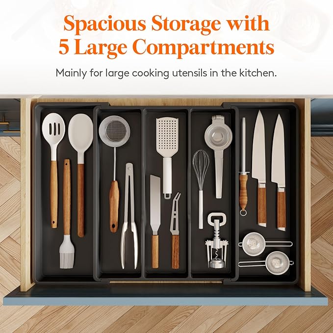 Lifewit Utensil Organizer for Kitchen Drawers, Expandable Cooking Utensil Tray - Image 4
