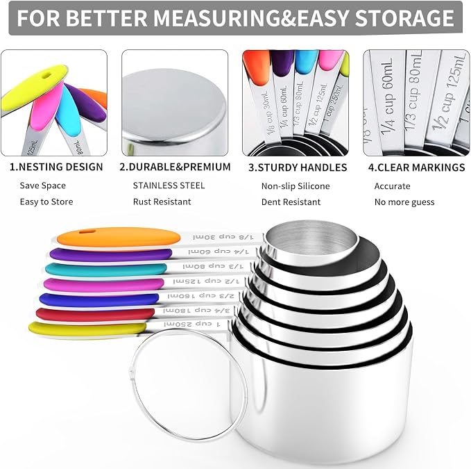 Magnetic Measuring Spoons Set and Measuring Cups Heavy Duty Stainless Steel - Image 4