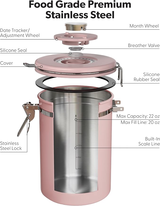 Veken Coffee Canister with Window, Airtight Stainless Steel Kitchen Food - Image 7